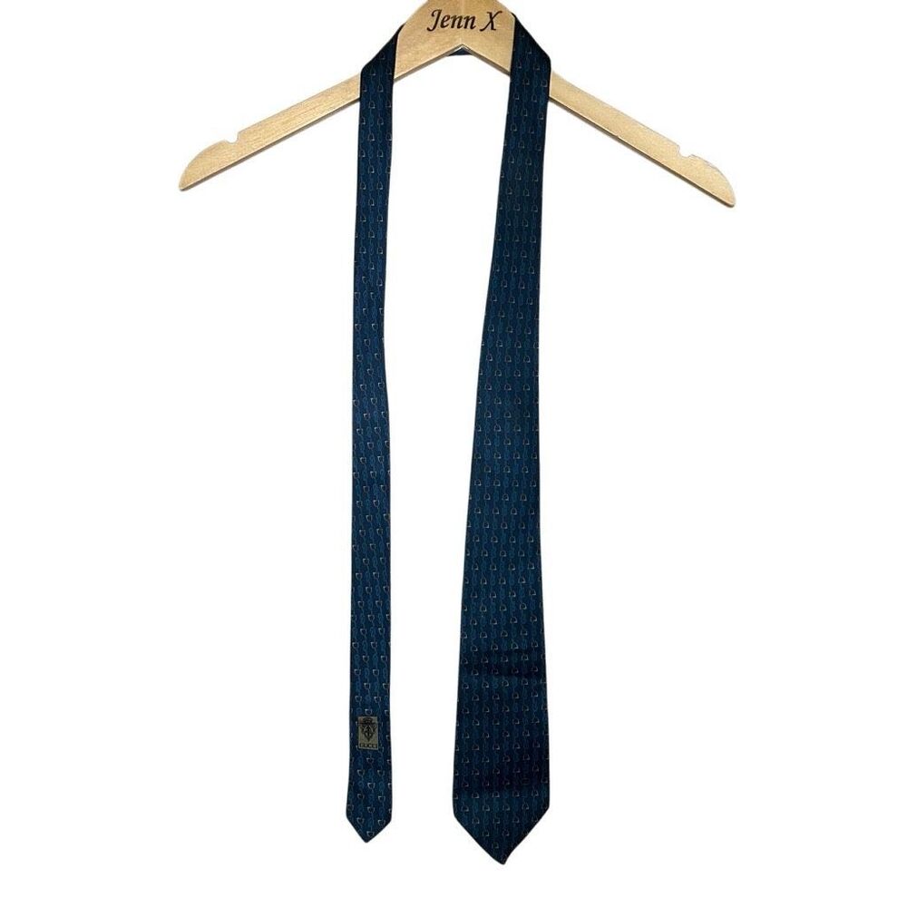 Gucci Mens Navy Blue Printed Silk Designer Neck Tie Pointed Adjustable Italy - Picture 12 of 14